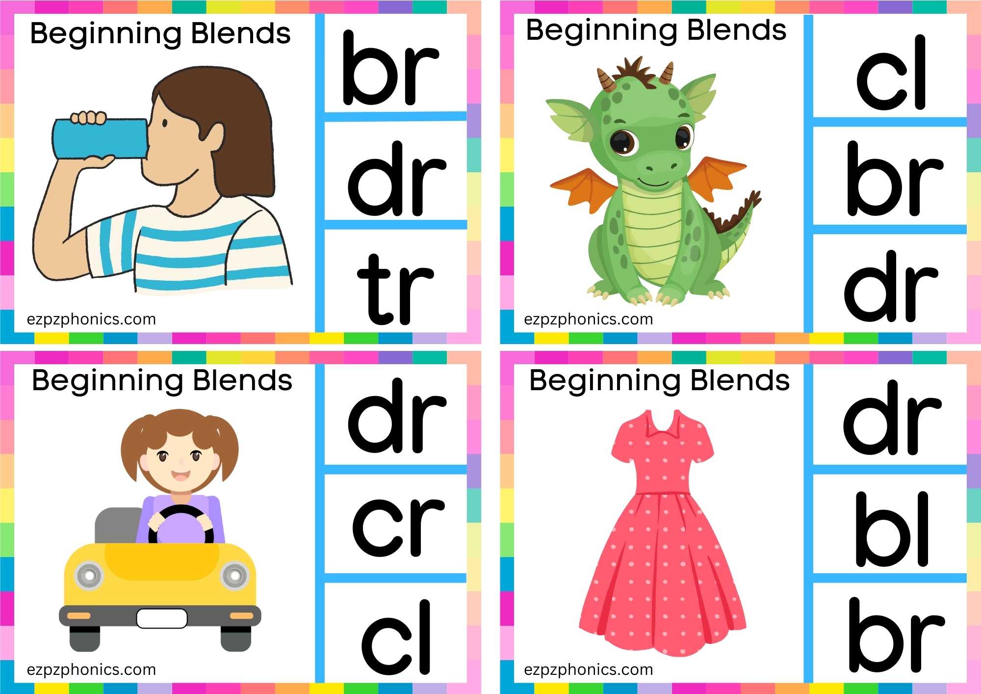 DR Beginning Blends Clip Cards Look At The Images And Clip The Correct Letters Set 1